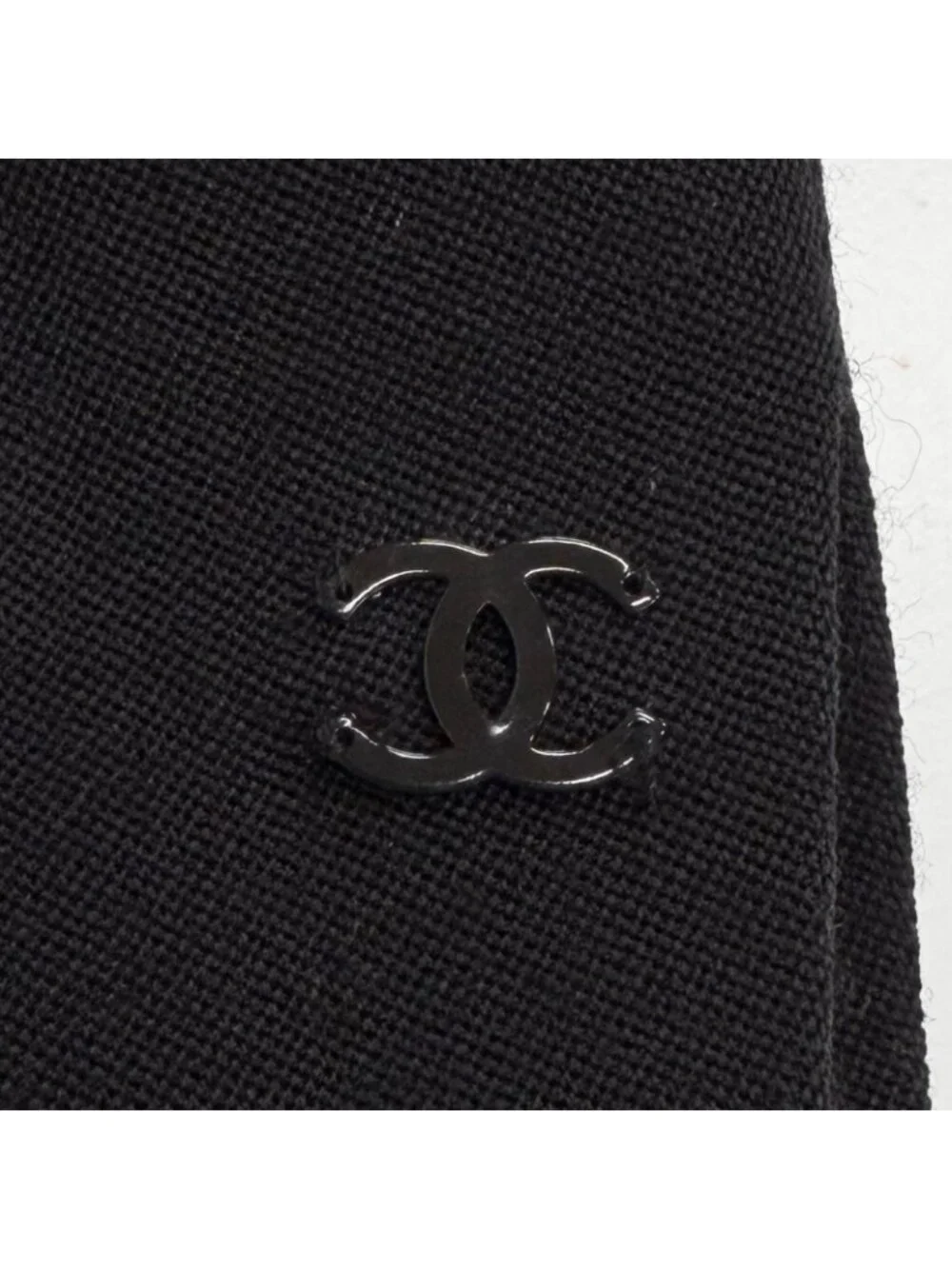 Chanel Vintage Wool CC Logo Tuck Button Peak Lapel Jacket Black 34